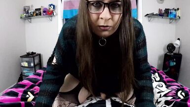 Chubby Shemale Wears Panty Vibrator and Strokes For You