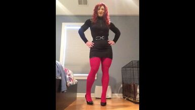 Hilda's disguise (female mask, mask, tights, trans, crossdress, high heels, short skirt, transform) - 1 image