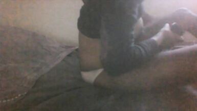 Ladyboy ShinAe Ahn with fleshlight masturbating and orgasm in bed with finish - 4 image