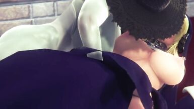 lady dimitrescu fucks a demon nun in the church - 4 image