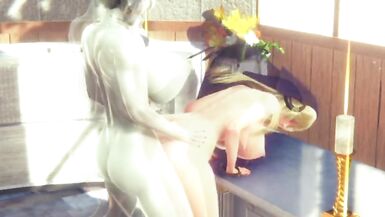 lady dimitrescu fucks a demon nun in the church - 9 image