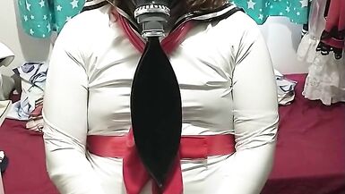PVC Sissy School girl does breathplay latex mask gasmask Eva Helmet - 12 image
