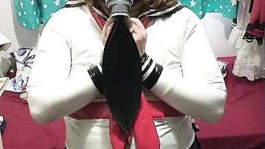 PVC Sissy School girl does breathplay latex mask gasmask Eva Helmet - 13 image