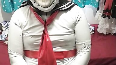 PVC Sissy School girl does breathplay latex mask gasmask Eva Helmet - 9 image