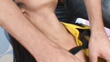 The brunette tranny in the tie jumps on  - BEAUTIFUL SHEMALE - 3 image