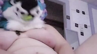 Fursuiter plays with his bad dragons and pets himself - 14 image