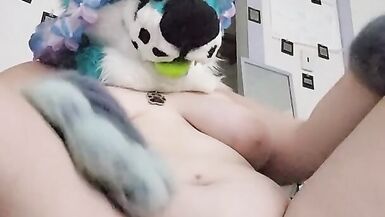Fursuiter plays with his bad dragons and pets himself