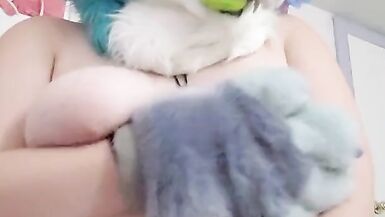 Fursuiter plays with his bad dragons and pets himself