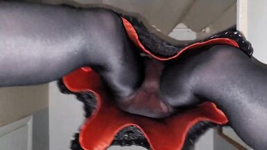 Black skirt with a red lining and pantyhose - 14 image