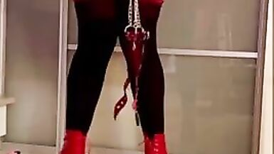 Sissy femboy cd tv Femdom Shemale Masturbation High Heels Red dress big tits big ass - 3 image