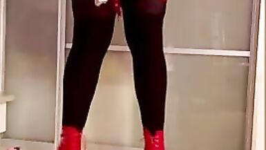 Sissy femboy cd tv Femdom Shemale Masturbation High Heels Red dress big tits big ass - 4 image