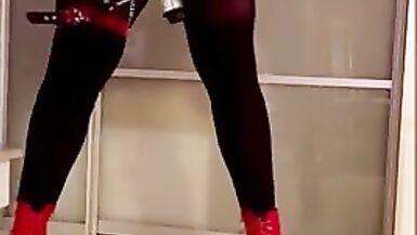 Sissy femboy cd tv Femdom Shemale Masturbation High Heels Red dress big tits big ass - 5 image