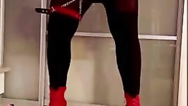 Sissy femboy cd tv Femdom Shemale Masturbation High Heels Red dress big tits big ass - 7 image