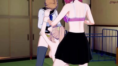 Futa Mikoto Kondou and Futa Mishima Akane fuck Kaede Sakura in a threesome and shower her with cum - Kampfer Futanari Hentai. - 2 image