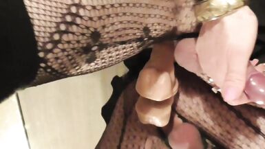 Dildoed Sissy in Fishnet Cum Handsfree - 10 image