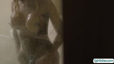 Busty ts Jexxxica Blake ebony ass anal bareback in locker room - 3 image