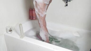 Surprise Screaming Anal Orgasm during bathtub dildo play, almost falls in tub - 13 image