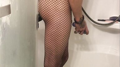 TsSamanthaDoll - riding bbc in the shower in fishnets - 9 image