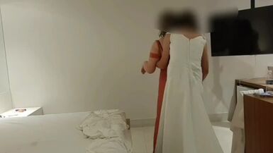 TS Transgirl In Wedding Dress Fuck BBW Girl Glamour Bridemaid on Wedding Night - 1 image