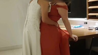 TS Transgirl In Wedding Dress Fuck BBW Girl Glamour Bridemaid on Wedding Night - 10 image