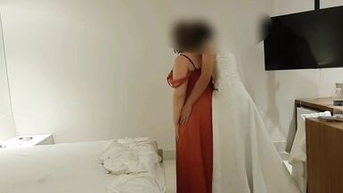 TS Transgirl In Wedding Dress Fuck BBW Girl Glamour Bridemaid on Wedding Night - 2 image