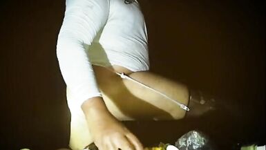 fat shemale taking food with semen from her ass and taking it to her mouth, masochistic shemale whore - 8 image