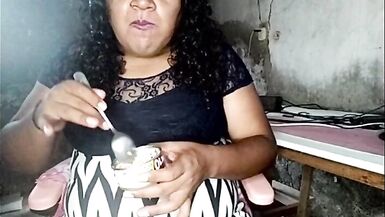 Nasty shemale Elizabeth eating her own cum with sausage, fat masochist and extreme - 13 image