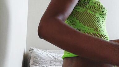 Tranny In Neon Green Lingerie - 14 image