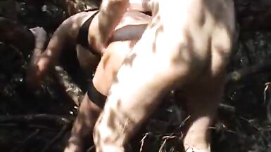 Walking in the forest with a leggy shemale - 10 image