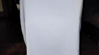 Blue office skirt with a pink satin half slip - 2 image