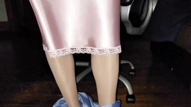 Blue office skirt with a pink satin half slip - 9 image