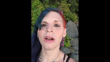 Hot t4t goth punk trans woman goes to the park with a big glass plug - 1 image