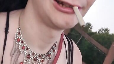 Hot t4t goth punk trans woman goes to the park with a big glass plug - 15 image