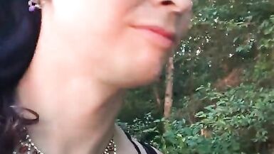 Hot t4t goth punk trans woman goes to the park with a big glass plug - 2 image