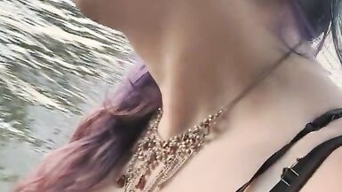 Hot t4t goth punk trans woman goes to the park with a big glass plug - 3 image