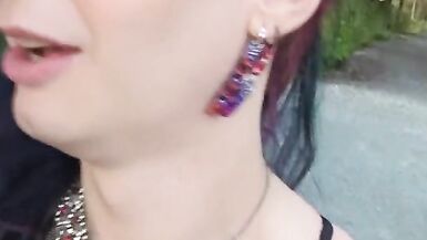 Hot t4t goth punk trans woman goes to the park with a big glass plug - 4 image