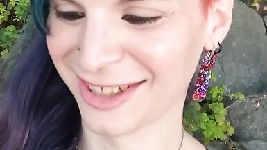 Hot t4t goth punk trans woman goes to the park with a big glass plug - 9 image