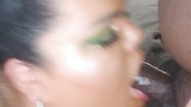 Thick BBC face fucks and cums in BBW Trans Kokoluv mouth! - 2 image