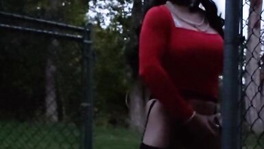 DeeDeeSlut Red Dress Outside Walk - 10 image