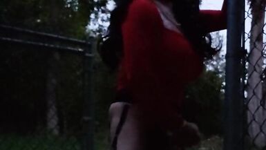 DeeDeeSlut Red Dress Outside Walk - 12 image