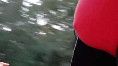 DeeDeeSlut Red Dress Outside Walk - 4 image