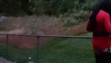 DeeDeeSlut Red Dress Outside Walk - 7 image