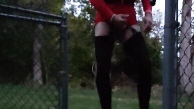 DeeDeeSlut Red Dress Outside Walk - 8 image