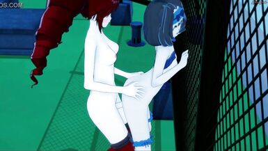 Futa Micha mouth fucks Garie and fucks her doggystyle againt a fence - Symphogear Futanari Hentai. - 10 image