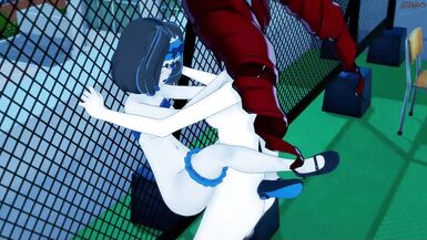 Futa Micha mouth fucks Garie and fucks her doggystyle againt a fence - Symphogear Futanari Hentai. - 14 image