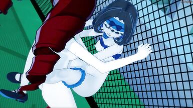 Futa Micha mouth fucks Garie and fucks her doggystyle againt a fence - Symphogear Futanari Hentai. - 15 image