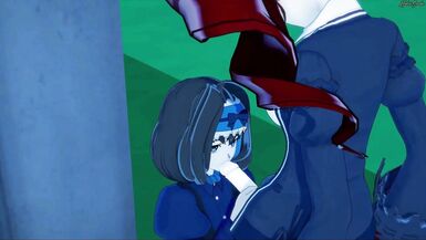 Futa Micha mouth fucks Garie and fucks her doggystyle againt a fence - Symphogear Futanari Hentai. - 2 image