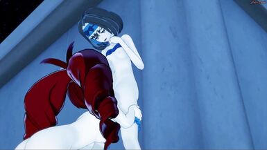 Futa Micha mouth fucks Garie and fucks her doggystyle againt a fence - Symphogear Futanari Hentai. - 5 image