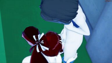 Futa Micha mouth fucks Garie and fucks her doggystyle againt a fence - Symphogear Futanari Hentai. - 6 image