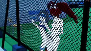 Futa Micha mouth fucks Garie and fucks her doggystyle againt a fence - Symphogear Futanari Hentai. - 7 image